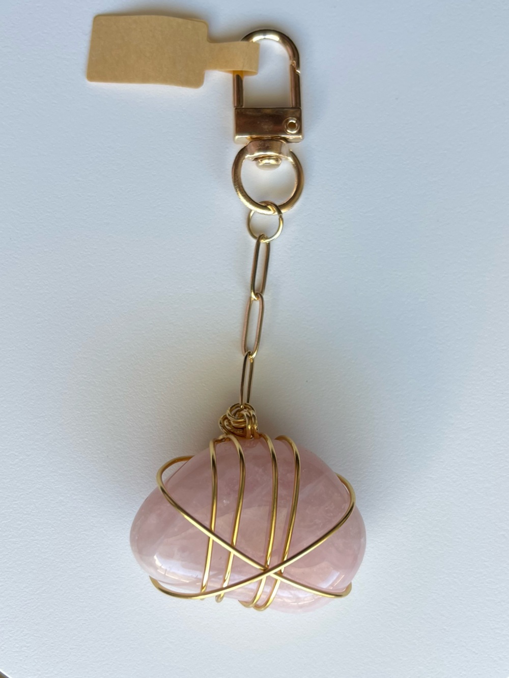 Rose Quartz Bag Charm Gold